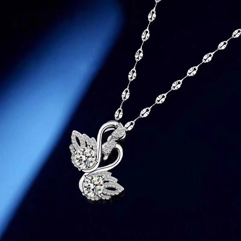 Double Swan Necklace Women'S Light Luxury Ins Niche Full Diamond Zircon New Pendant Collarbone Chain Jewelry Premium