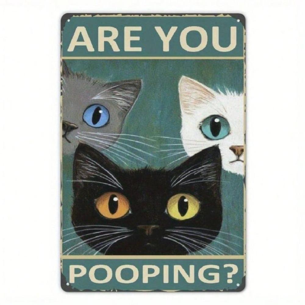 Funny Metal Cat Sign for Bathroom, 20x30 cm