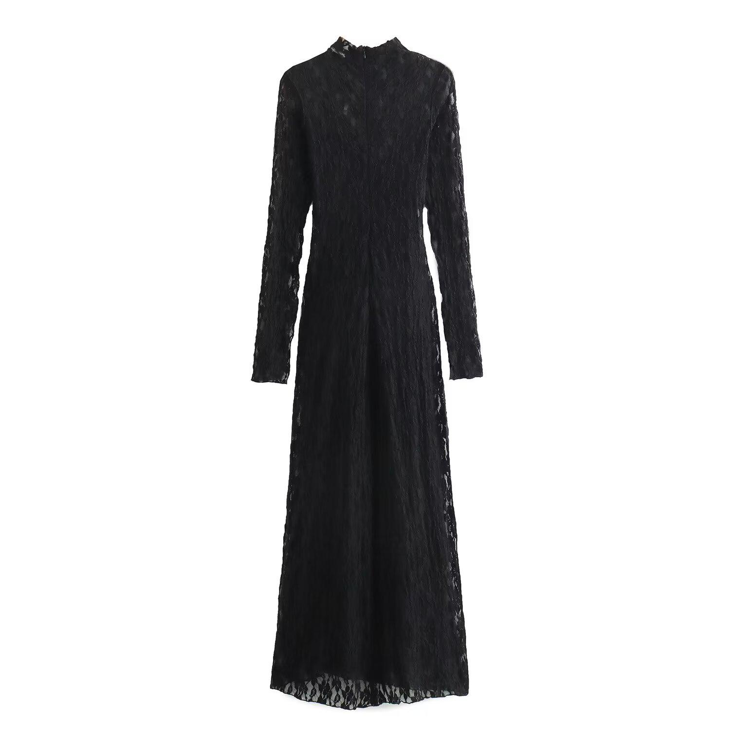 

Весна 2024 Женское Элегантное Кружевное Платье Миди с Высоким Вырезом L чёрный