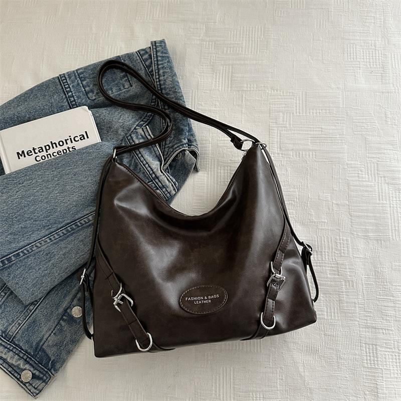 Large Capacity Tote Bag Women's 2025 Autumn and Winter New Retro Fashion Shoulder Bag Feeling Messenger Bag Student Class Bag