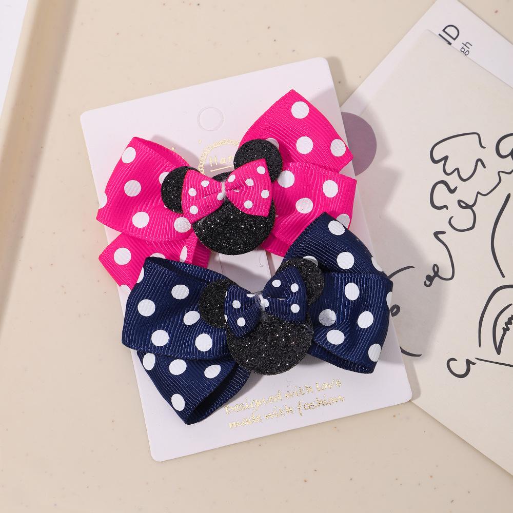 Girls Headwear Mickey Mouse Hair Accessories Set Girls Hairpin Card Pink Polka Dot Bow Cartoon Hairpin 3679