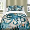 Comforter 3D Starfishseaweed +Pillow Case Print Octopus Winter Home Bedding Set King Size Breathable Set Blue Aq
