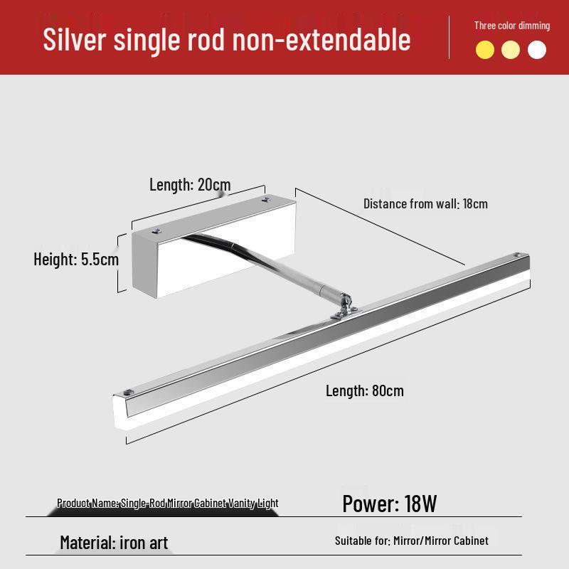 Nordic Minimalist Bathroom LED Telescopic Mirror Cabinet Vanity Light, Three-Color Wall Light for Bathroom.