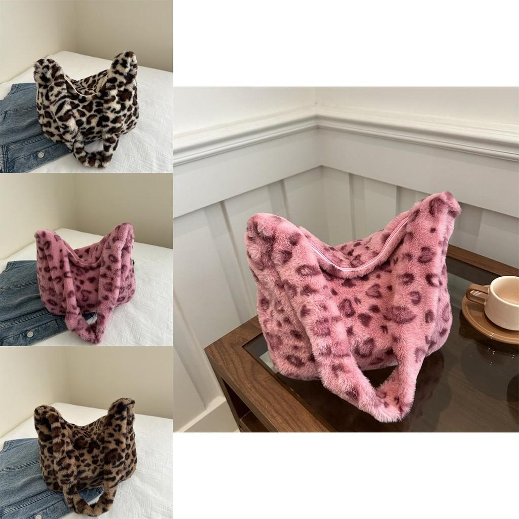 Trendy Retro Plush Leopard Print Shoulder Tote Bag For Women Perfect For Everyday Use