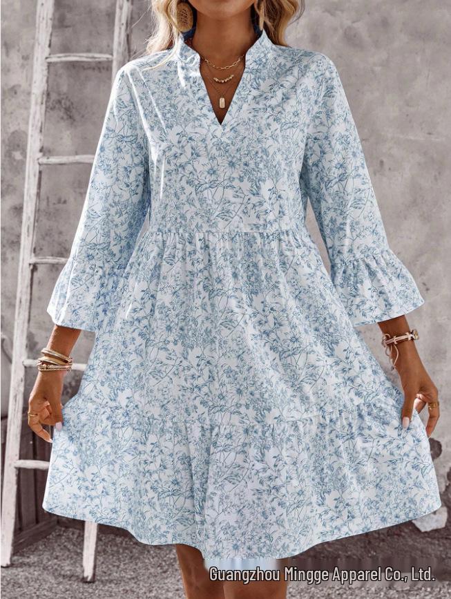 Elegant Multi-color Print Long Sleeve Dress for Women