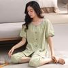 Pajamas women's 1011 new summer pure cotton thin short-sleeved cropped pants high-end cotton loungewear large-size set