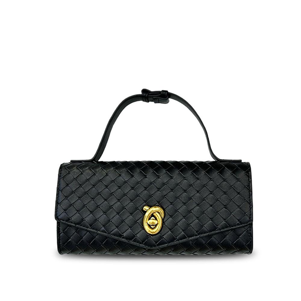 Cross-border woven baguette bag, niche leather women's bag, fashionable versatile horizontal version lock, portable shoulder messenger envelope bag