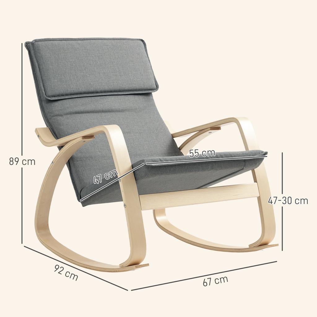 Comfortable Relax Rocking Chair, Upholstered Lounge Chair Recliner with High Back and Headrest for Living Room, Bedroom, Grey