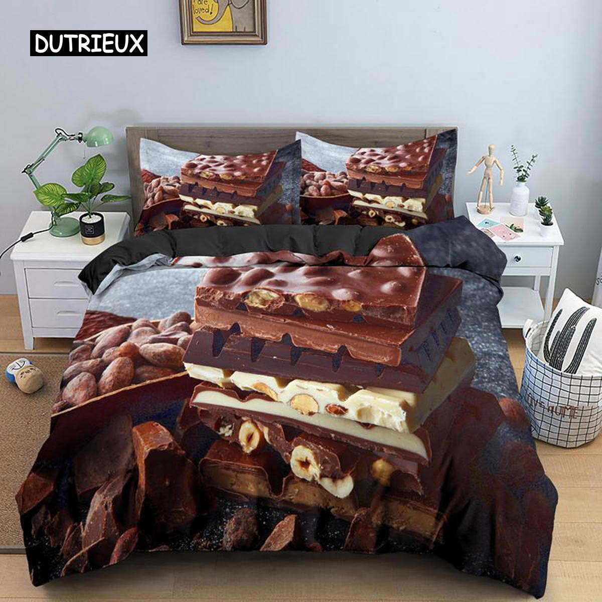 

Комплект постельного белья «Десерт» с восхитительным шоколадным принтом для детей, для девочек, двуспальный, размер «Queen-size», мягкий полиэстеровый пододеяльник 150x200cm 3pcs