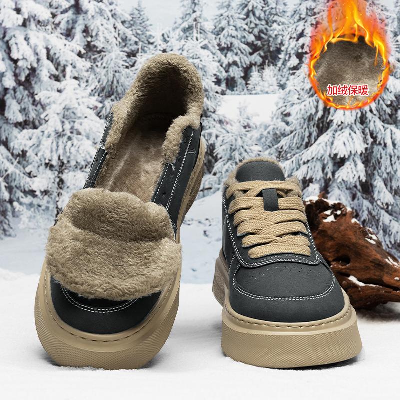 Winter Fleece Board Shoes Microfiber Leather Surface Youth Thick-Soled Fleece Cold-Proof And Warm Sports Cotton Shoes Men'S Shoes