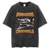Vintage Washed Bombardino Crocodile Funny Meme Plane Bomber Print T Shirts Men Women Fashion Harajuku Short Sleeve Tshirts Tops