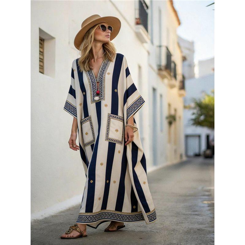 European, American Y Bohemian fashion women's clothing casual vacation D printed beach Kaftan cardigan long dress