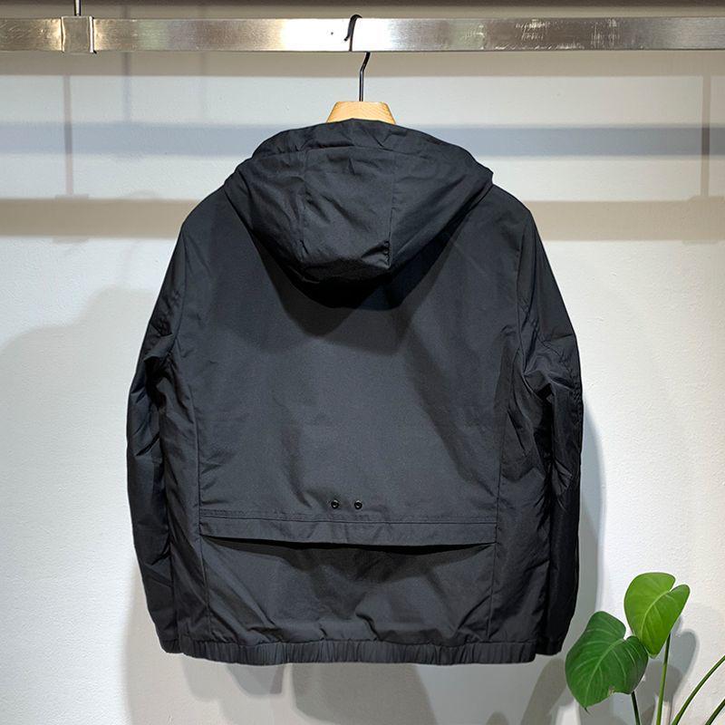 Men's Trendy Korean-Style Hooded Workwear Jacket - Slim, Solid Color, for Spring & Autumn