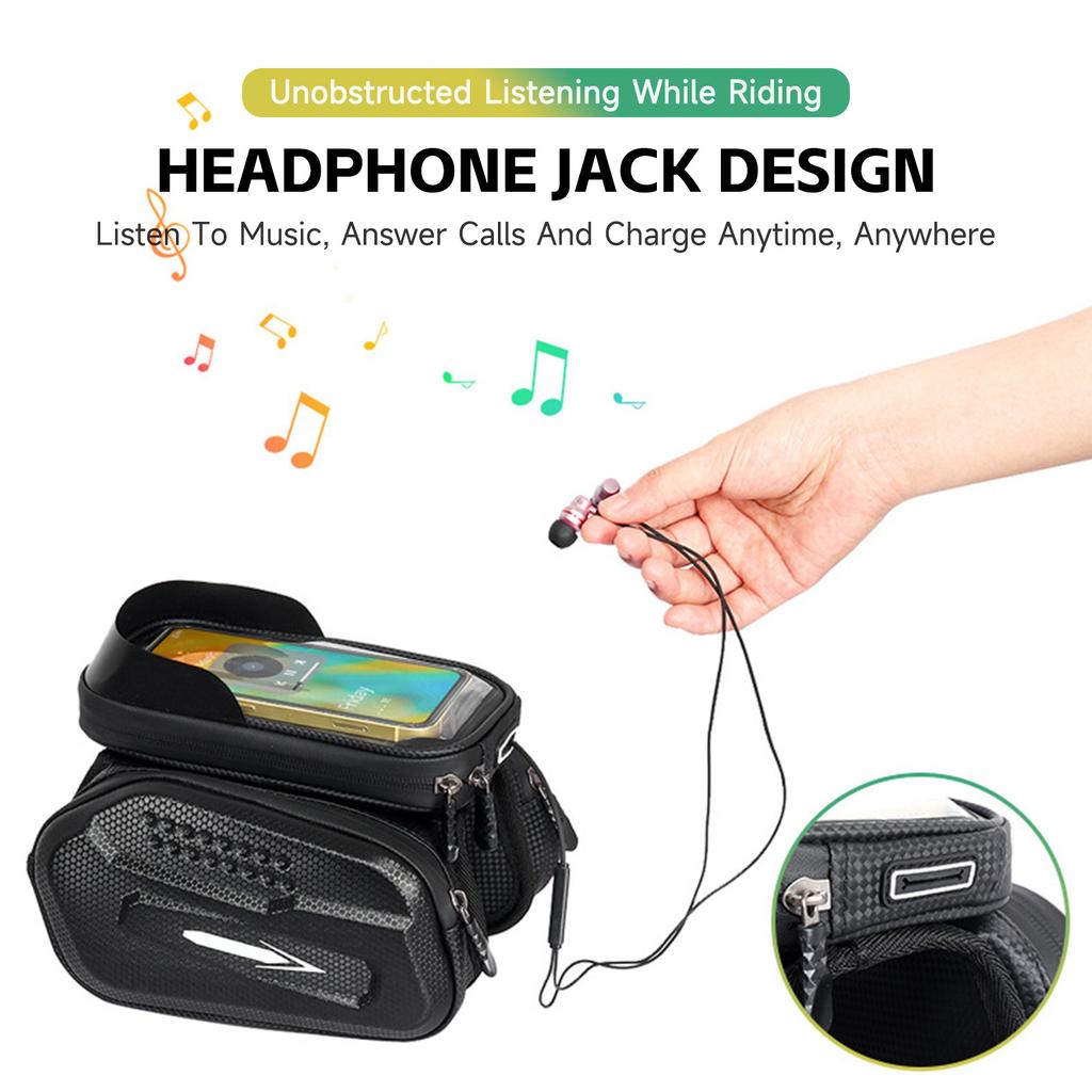 Bike Top Tube Bag Hard Exterior with Bike Phone Holder Bag Touchscreen Compatible Hdphone   Large Capacity Rainproof Riding Accessories
