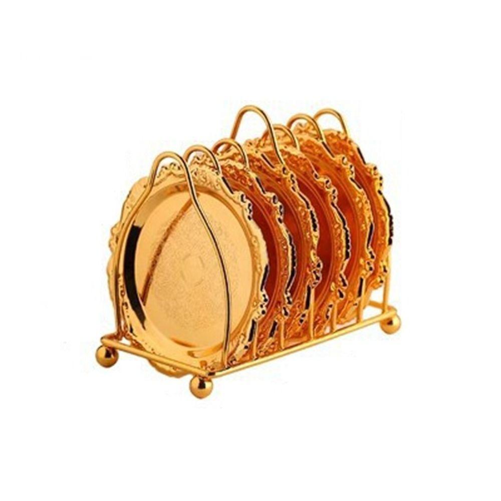 7 Pcs/set Mini Cake Plates Plated Metal Cake Tray Placemat Golden Dining Plates Set  Serving