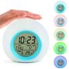 Multicolor LED Nightlight Alarm Clock with Calendar Temperature Display Battery Operated Round Shape Bedroom Essential