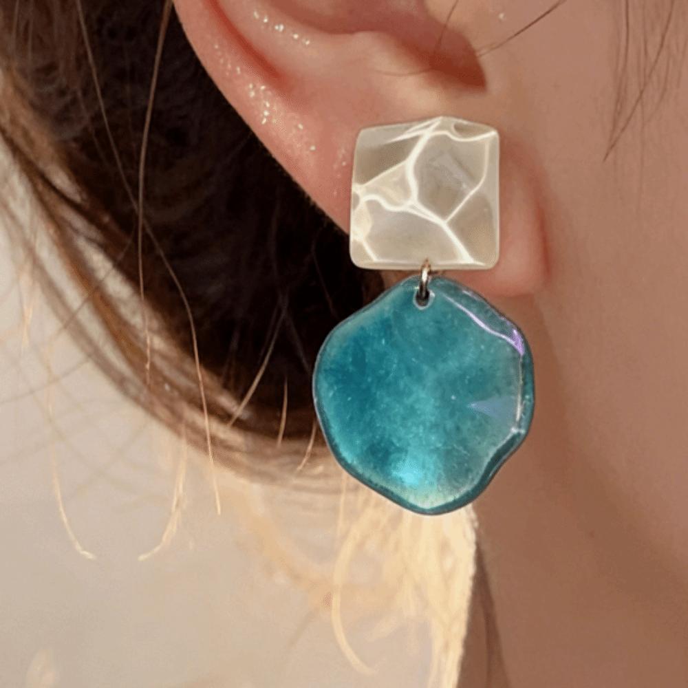 Sweet Water Ripple Eardrop Exquisite Jewelry Aurora Blue Irregular Geometric Ear Stud Korean Style