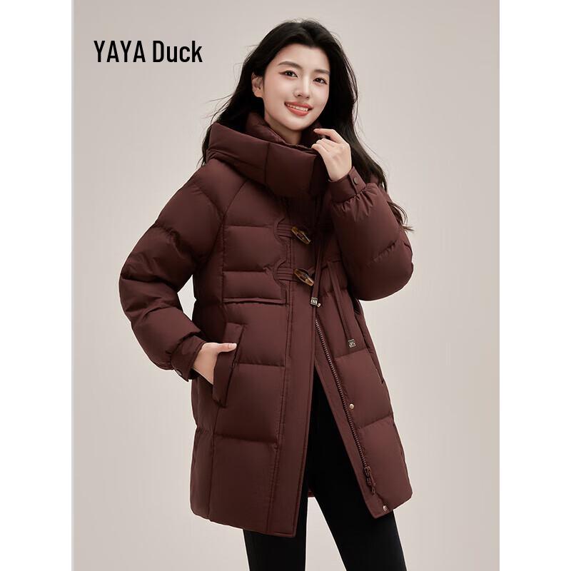 YAYA Women's Mid-length Loose Hooded Duck Down Jacket