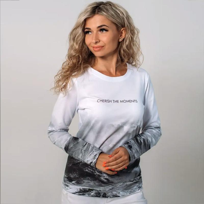 

Женские осенние топы с принтом пейзажей и пейзажей, повседневная футболка с длинным рукавом, топ, блузка L серый