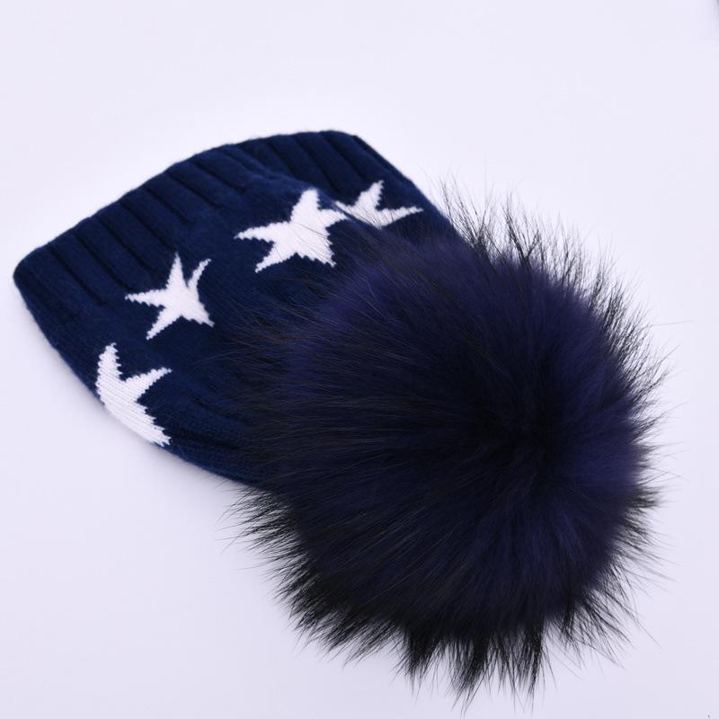 New five-pointed star rabbit velvet soft and comfortable double-layer warm wool hat soft waxy knitted hat