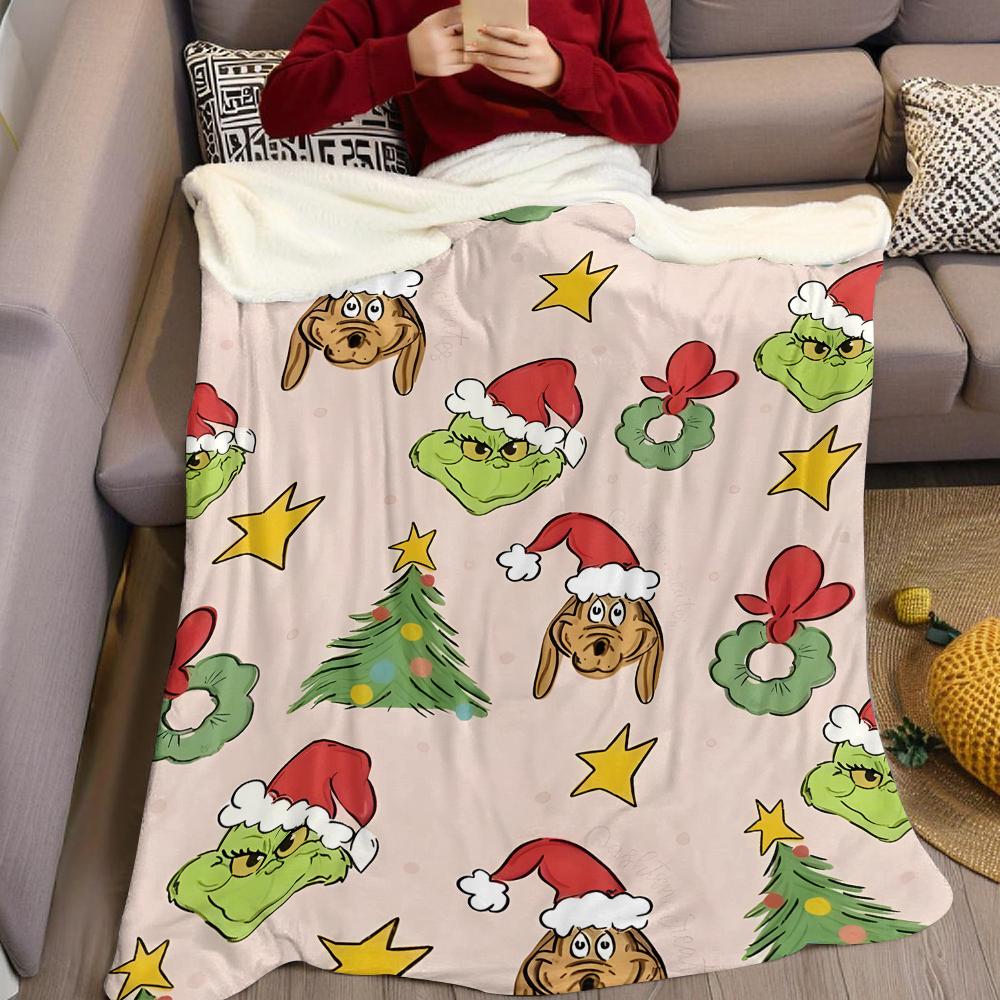 G-Grinch-s Xmas Flannel Blanket Warm Soft Halloween Christmas Couch Warm Cozy Decorative Decor Gift for All Season