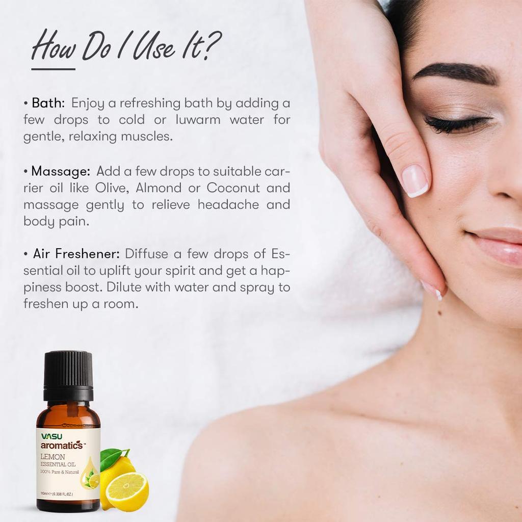 Vasu Lemon Essential Oil 10ML - Pure Natural Aromatherapy, Relaxation, Skin & Body Care Oil