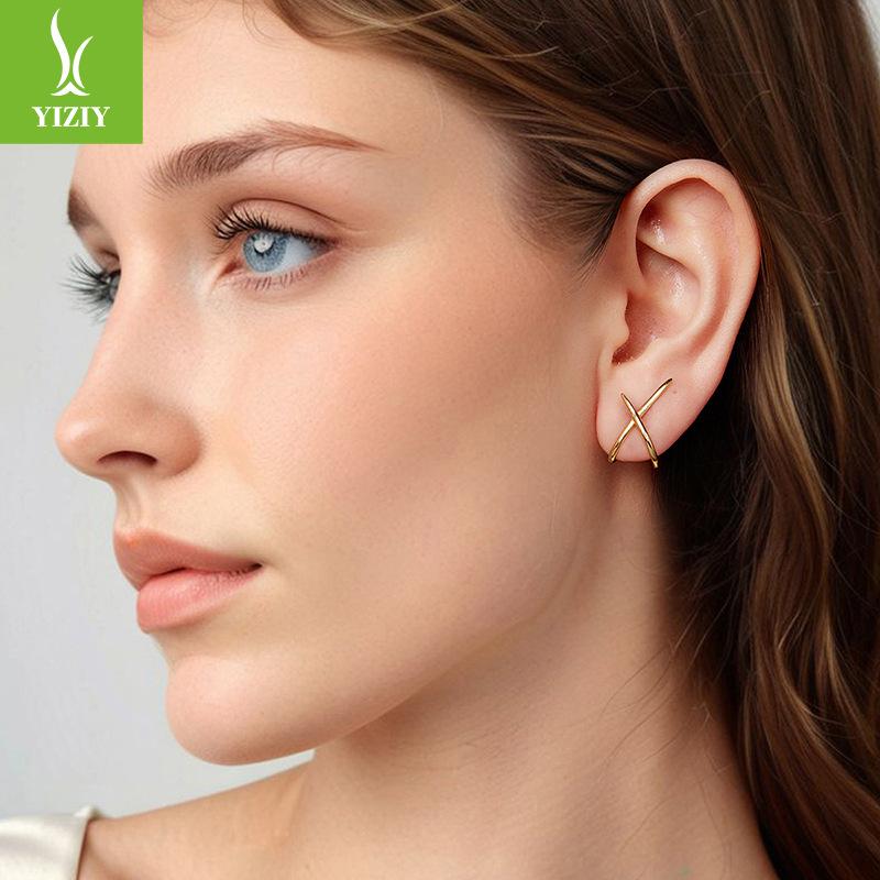Personal Cold Wind Basic Line X Stud Earrings, Popular Line Sense S925 Sterling Silver Earrings