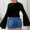 Spring/Summer European and American plus-size women's U-neck flare-sleeve T-shirt, elegant design and solid color top