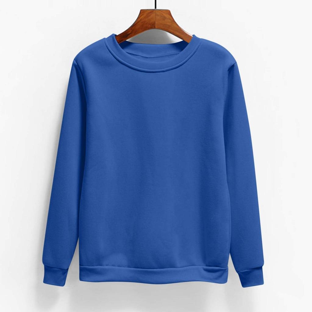 Women's Fashion Casual Round Neck Long Sleeve Fleece-Lined Solid Color Sweatshirt
