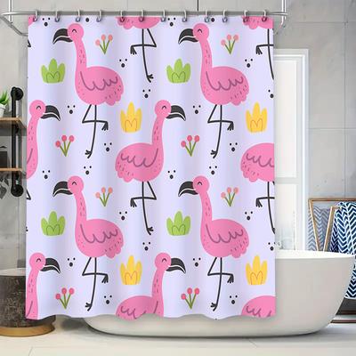 Pink Flamingo Shower Curtain Waterproof Fabric Bathroom Decor Pattern Accessory Home Textile Modern Style Pink Bath Towel 180X24