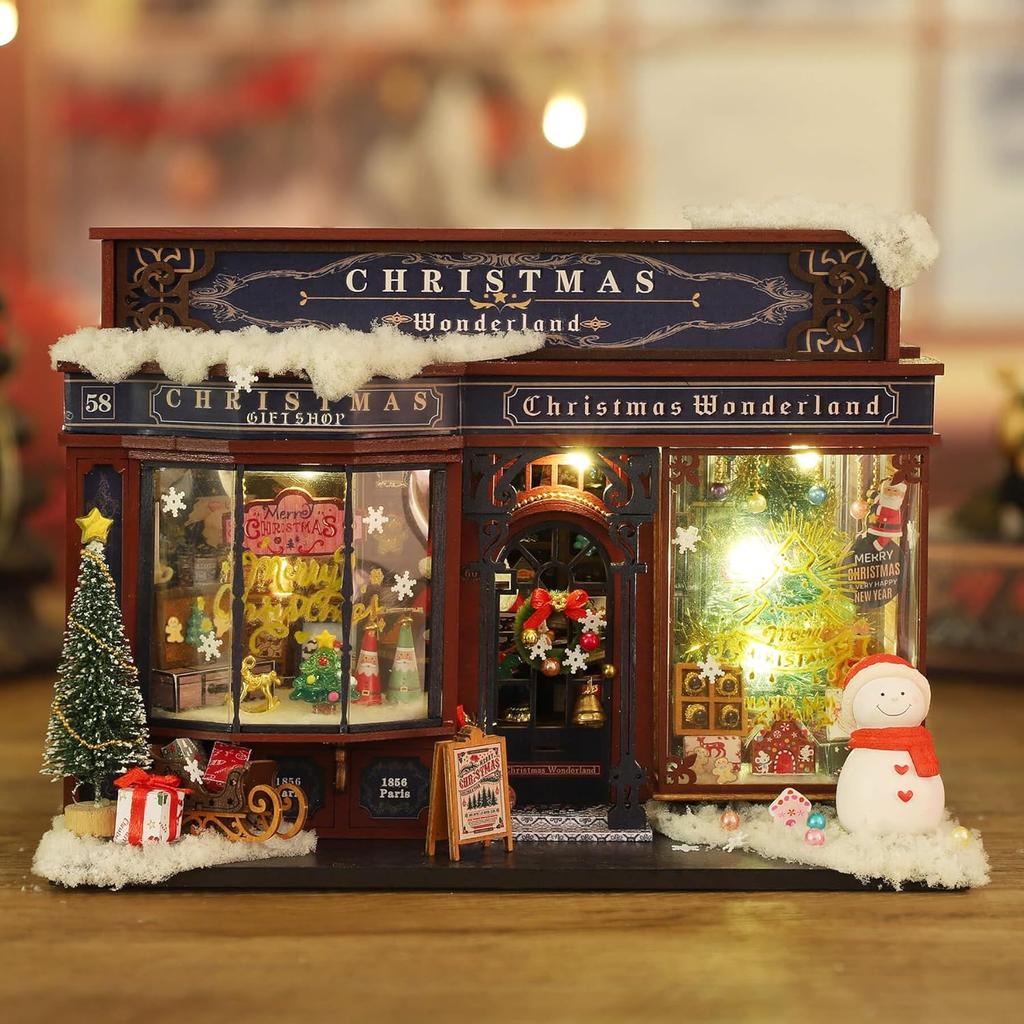 Christmas Miniature Dollhouse Kit, DIY Dollhouse Miniature House Kit for Adults, Tiny House Kits Mini Model Building Sets with Music