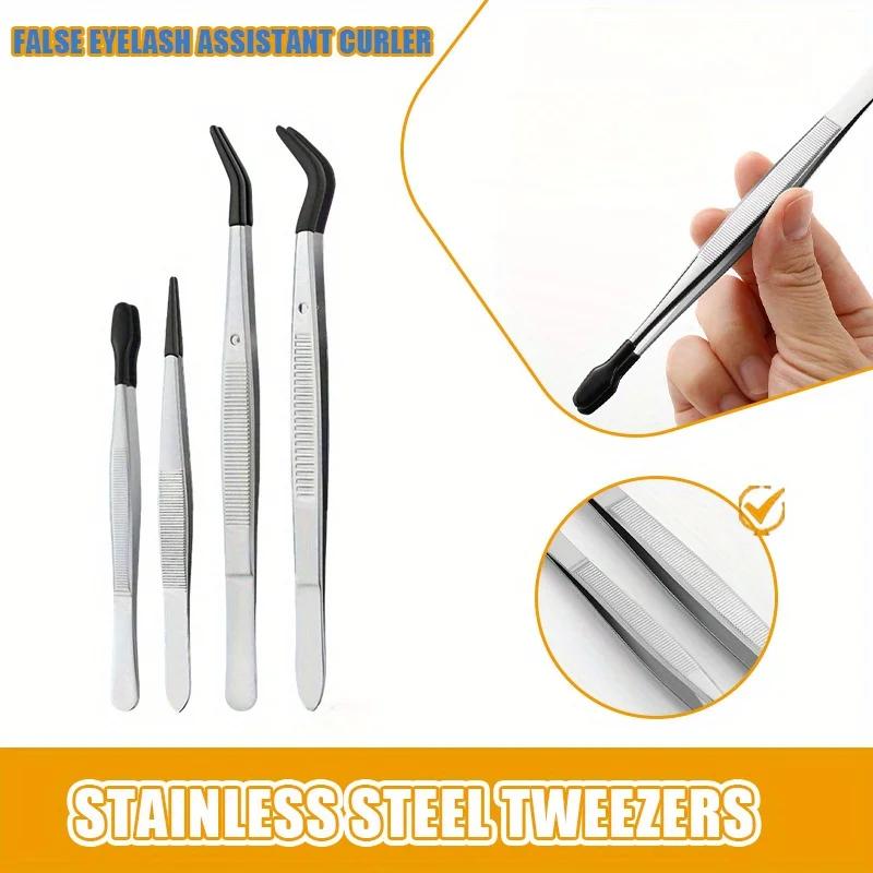 1-5PCS Anti-Slip Rubber Coated Precision Tweezers Set,Straight/Bent Flat Tip for Jewelry,Electronics Repair,Nail Stamping DIY