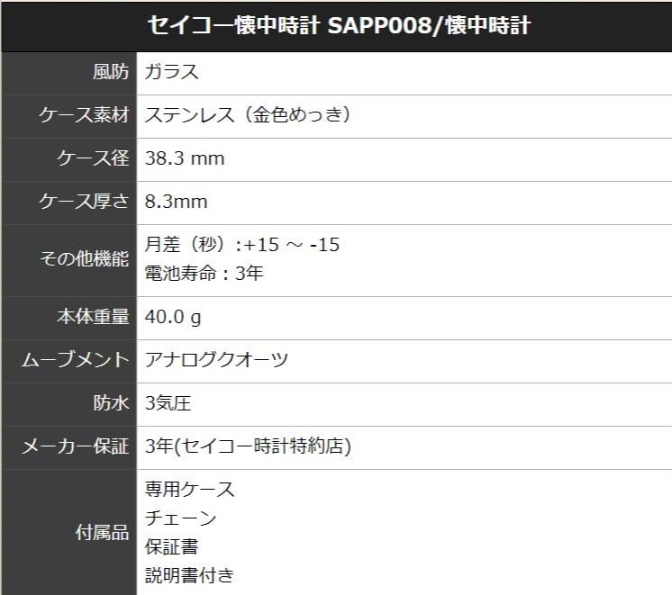 Conjunto de relógio de bolso SEIKO Quartz SAPP008 e suporte para relógio de bolso 2 peças