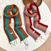 Knitted scarf winter new rainbow stripes dopamine contrasting color warm wool scarf thin and narrow fringed scarf