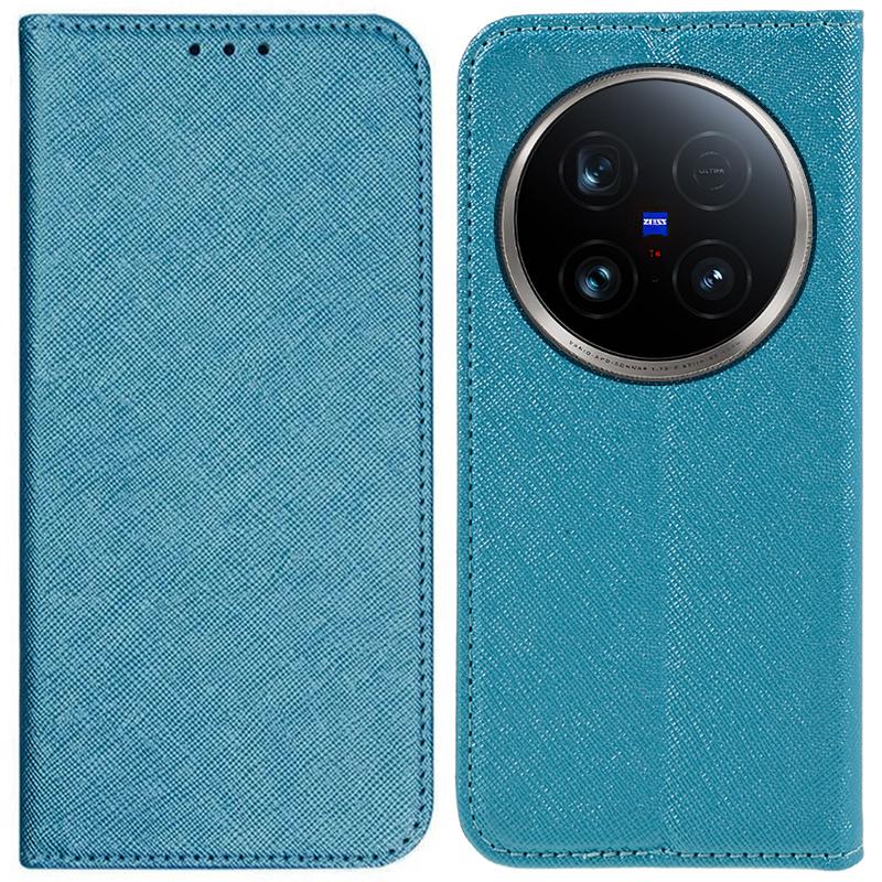 

For vivo X100 Ultra 5G Case Cross Texture Leather Phone Cover Strong Magnetic Closure Sky Blue
