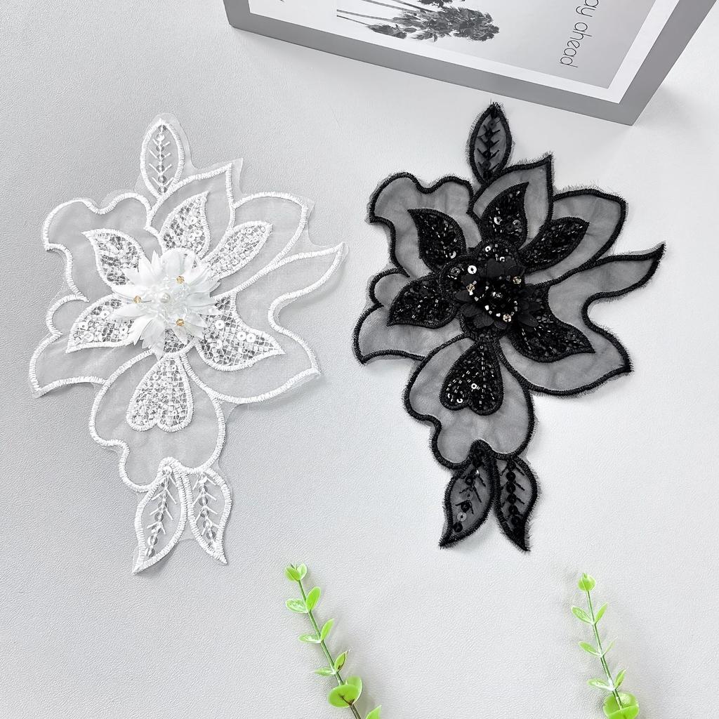 Solid Color Mesh Embroidery Sequined Flower Cloth Sticker Heavy Industry Applique Clothing Decorative Lace Accessories