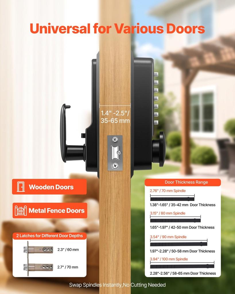 Mechanical Keyless Entry Door Lock, 2.0 Code Upgrade, 4-7 Digits Code, Single-Sided Push Button Combination Mechanical Keypad Door Knob, Auto Locking,