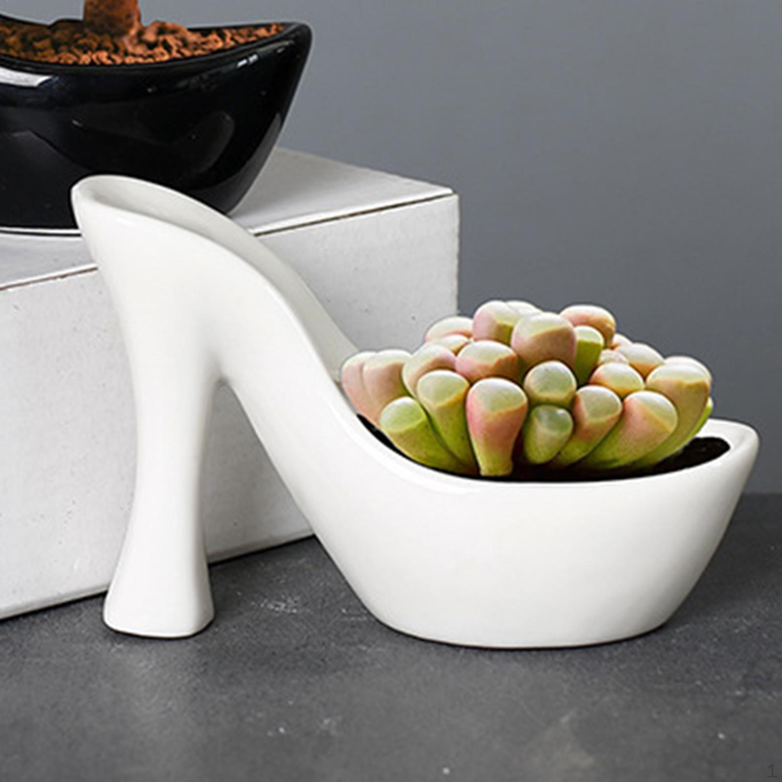 

Керамический цветочный горшок Настольный цветочный горшок в форме легкого растительного контейнера в форме высокого каблука для детской комнаты белый