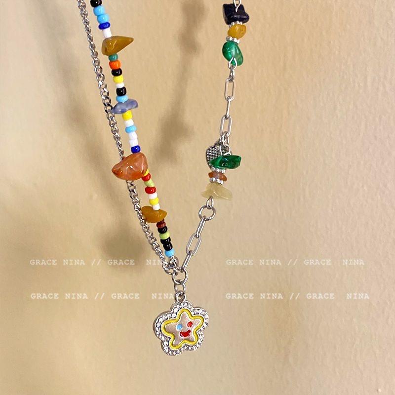 

IF ME красочные хрустальные бусины ожерелье для женщин камень звезда улыбка сердце кулон ожерелья s серебряная цепочка аксессуары ювелирные изделия 1