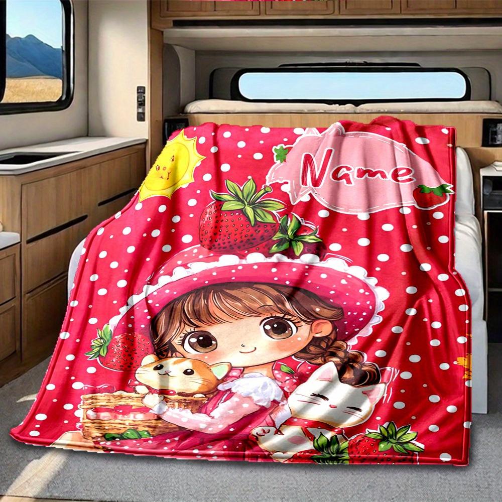 Strawberry Theme Customize Your Name Rv Blanket Comfortable Soft Lightweight Allseason Multipurpose Blanket For Travel Camping Picnics Sofas Rvs Beds