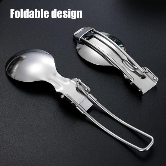 Stainless Steel Folding Spoon Fork Cutter Straw Brush Outdoor Camping Picnic Hiking Collapsible Cutlery Flatware Utensils