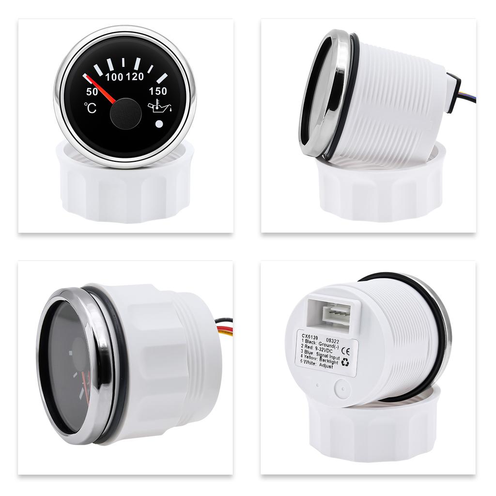 7 Color LED 52mm Oil Temperature Gauge with Sensor for Auto Car Waterproof Oil Temp Meter with Alarm Marine Yacht 12V24V Custom