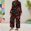 Women Plus Size Floral Printed Round Neck Long Sleeve Layered Top Wide Leg Pants Two Piece Set