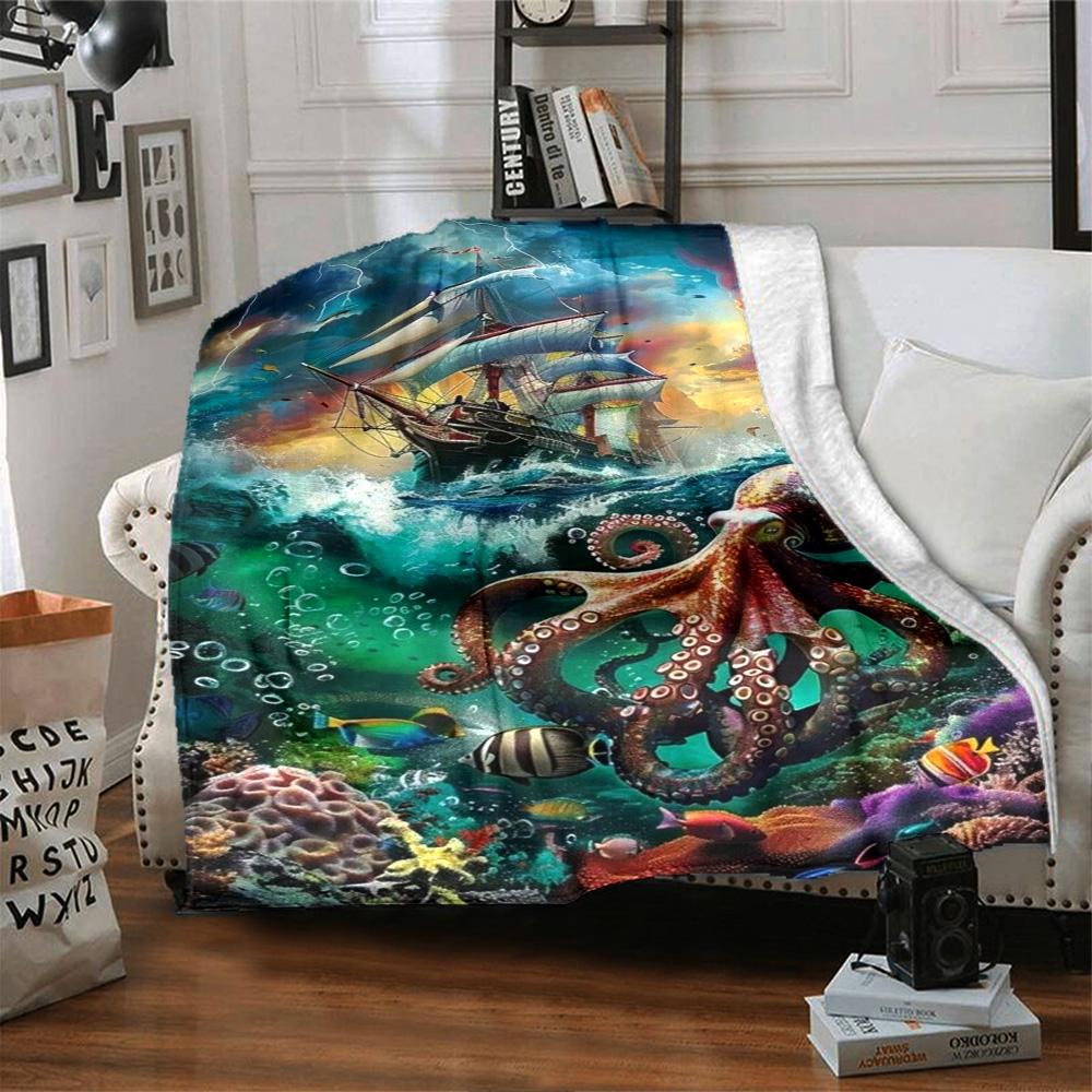Pirate Ship Art Print Flannel Blanket High Quality Warm Comfortable Cover for All Seasons Perfect for Gifts Home Decor