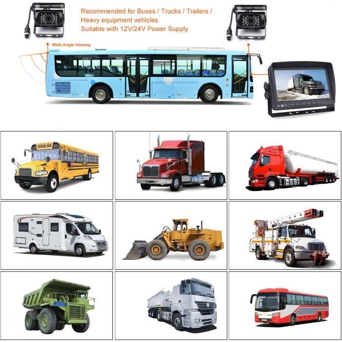 12V-24V Système D'appareil-photo De Secours De Voiture De, 7 " TFT LCD HD Moniteur De Voiture Couleur +2x RV Bus Truck Carav 2501