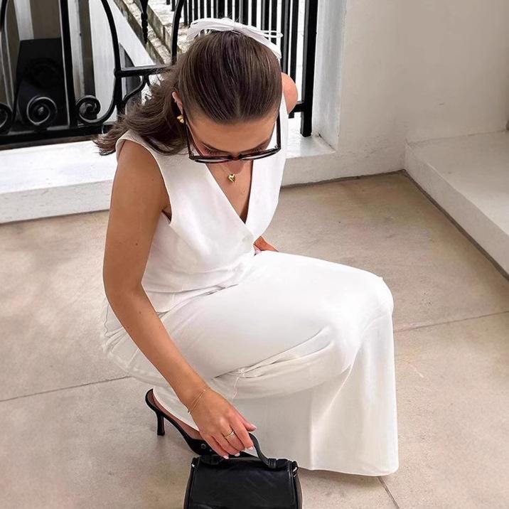 European and American Temperament V-neck Vest Suit Women's 1116 Autumn Commuter White Top Long Skirt Two-piece Women's Clothing