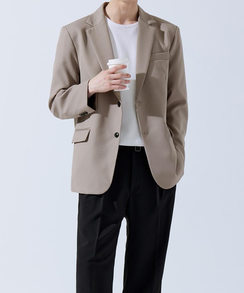Topboy Single Vent Oversized Blazer Jacket Beige