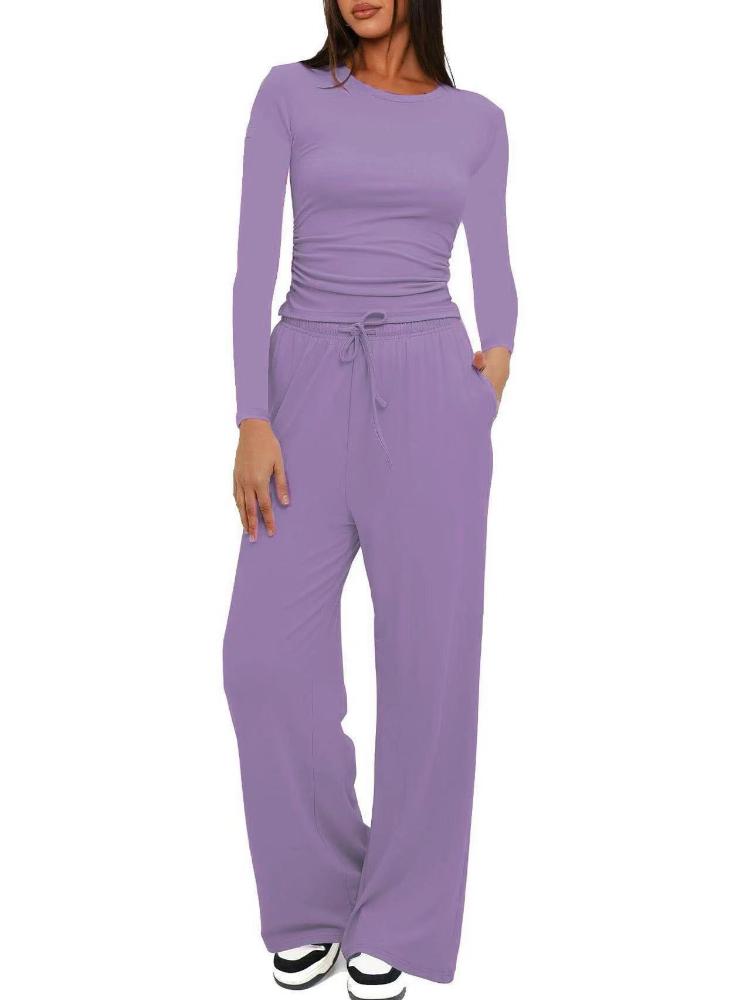 Nivea Women's Casual Long Sleeve Top and Wide Leg Pants Set in Multiple Colors