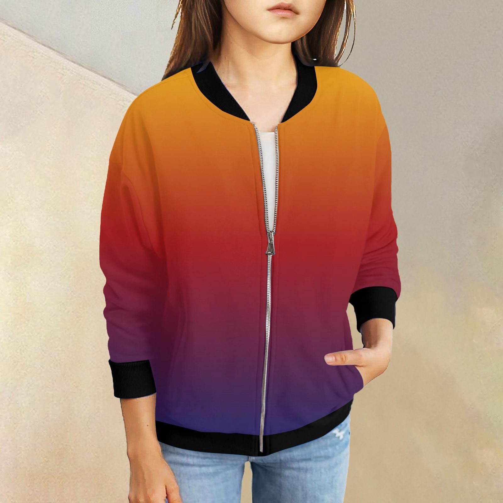 

Куртки на молнии для девочек, детские осенние толстовки с длинными рукавами, верхняя одежда с карманами 5-15 лет 160 оранжевый