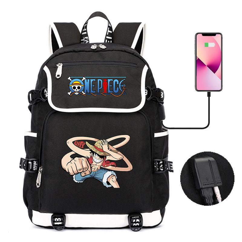 Mochila Padrão Desenho Animado Japonês Peça Única Grande Capacidade Bolsa de Estudante Bolsa para Computador USB Bolsa de Viagem